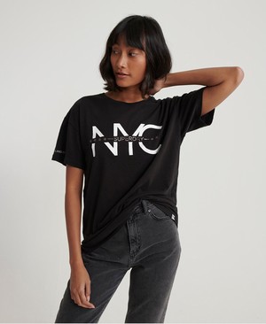 Superdry NYC Split Portland Organic Cotton Női Pólók Fekete | ZHENI3471